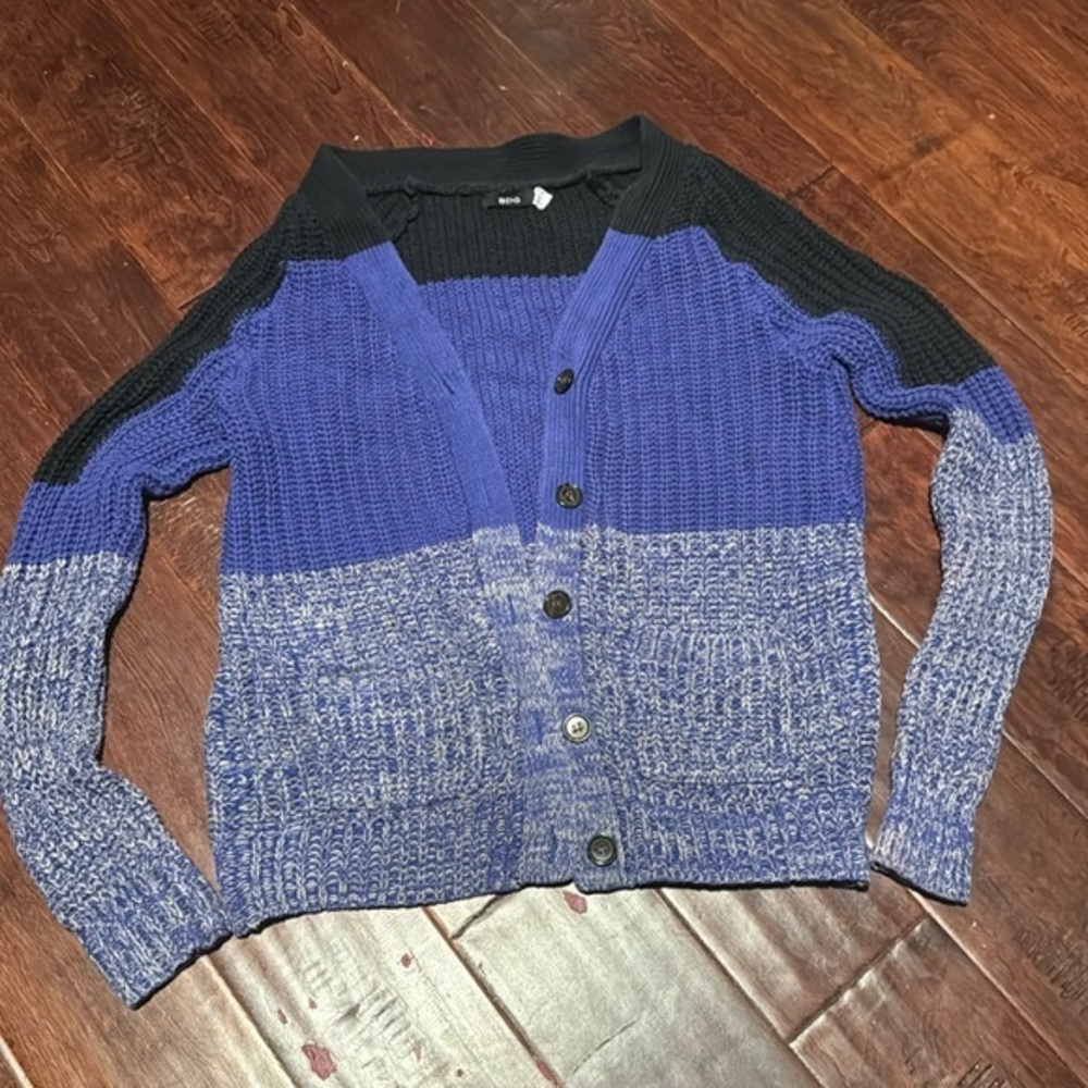 BDG chunky cardigan color blocking button front woven size small purple black